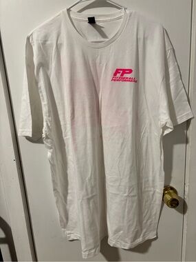 Gildan White Short Sleeve Tee with Hot Pink Logo